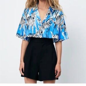 Zara Blue Zebra Print Button Down Shirt